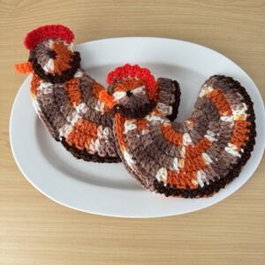 Vtg Chicken Shaped Potholders Set o2 Cottagecore Farmhouse Kitchen Handmade New